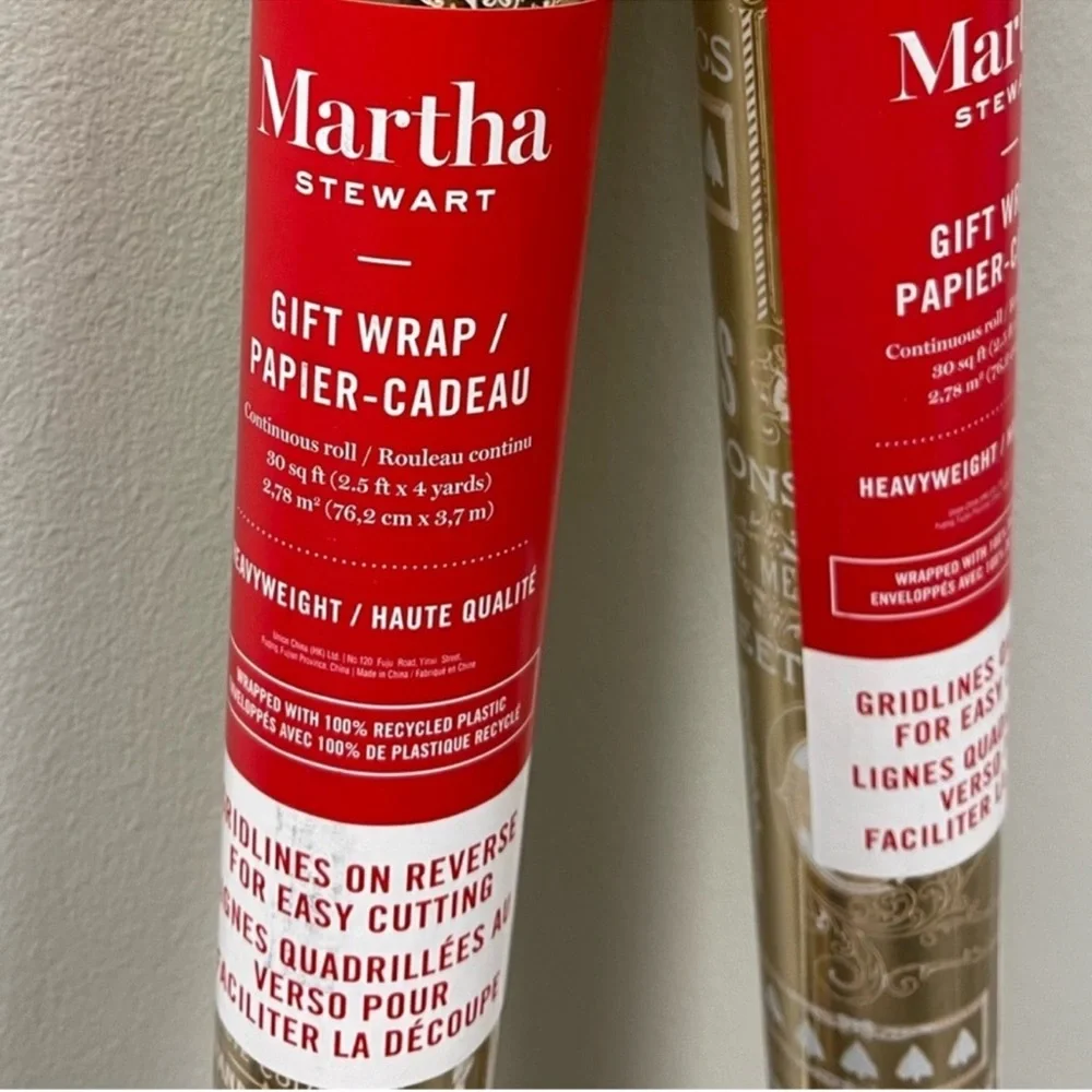 New! Martha Stewart gift wrapping paper, 2 rolls, 60 sq ft heavy duty Gold paper
